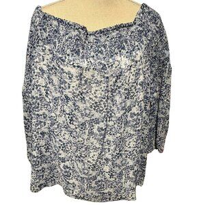 Plus Size 2X Blue White Floral Off Shoulder Smocked Boho Blouse NWT